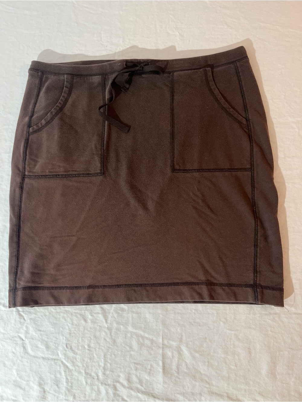 Casual Brown Drawstring Mini Skirt with Front Pockets